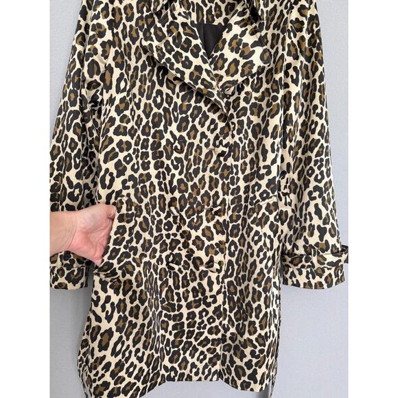 Joan Rivers Leopard Trench Coat Jacket Double Breasted Belted Rain Resistant SzM - Picture 5 of 13